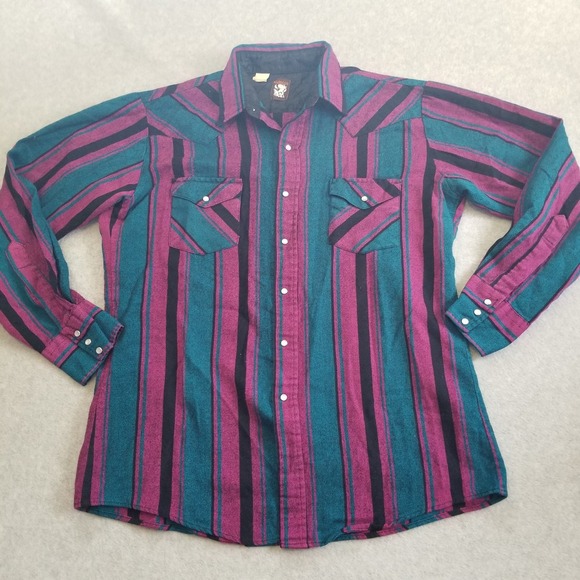 Karman Other - VTG Karman Shirt Mens Large Striped Pearl Snap Western Cowboy 90s Brushpopper